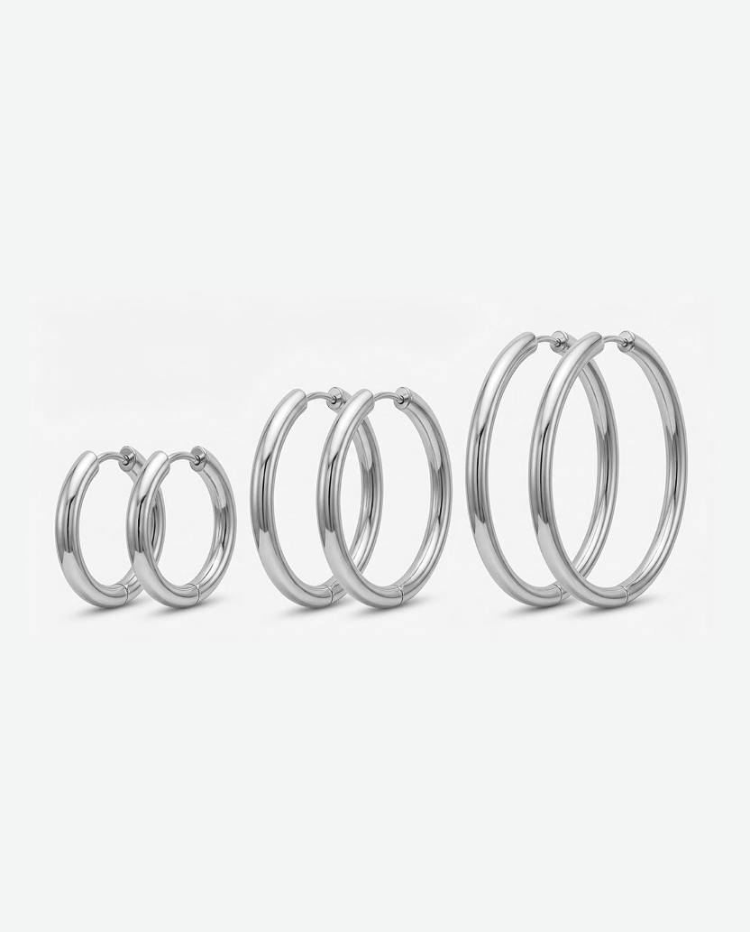 3-pakke hoops - sølvfarvet 10/16/25mm